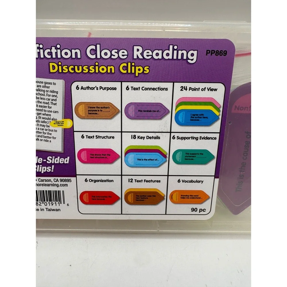Lakeshore Nonfiction Close Reading Discussion Clips Set of 90 Double Sided Clips